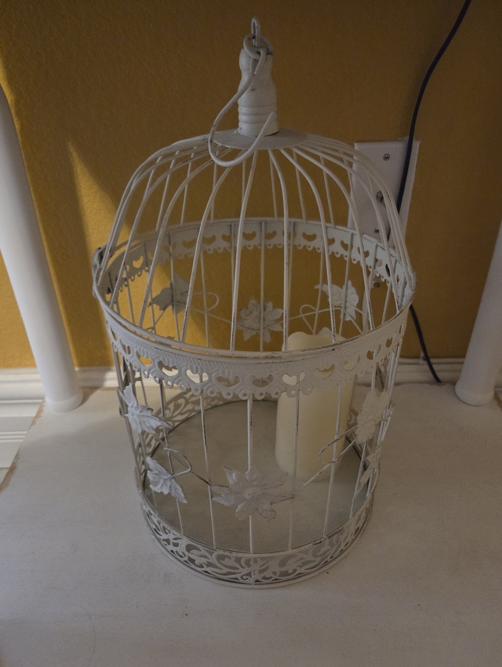 Decorative White Metal Birdcage Lantern by